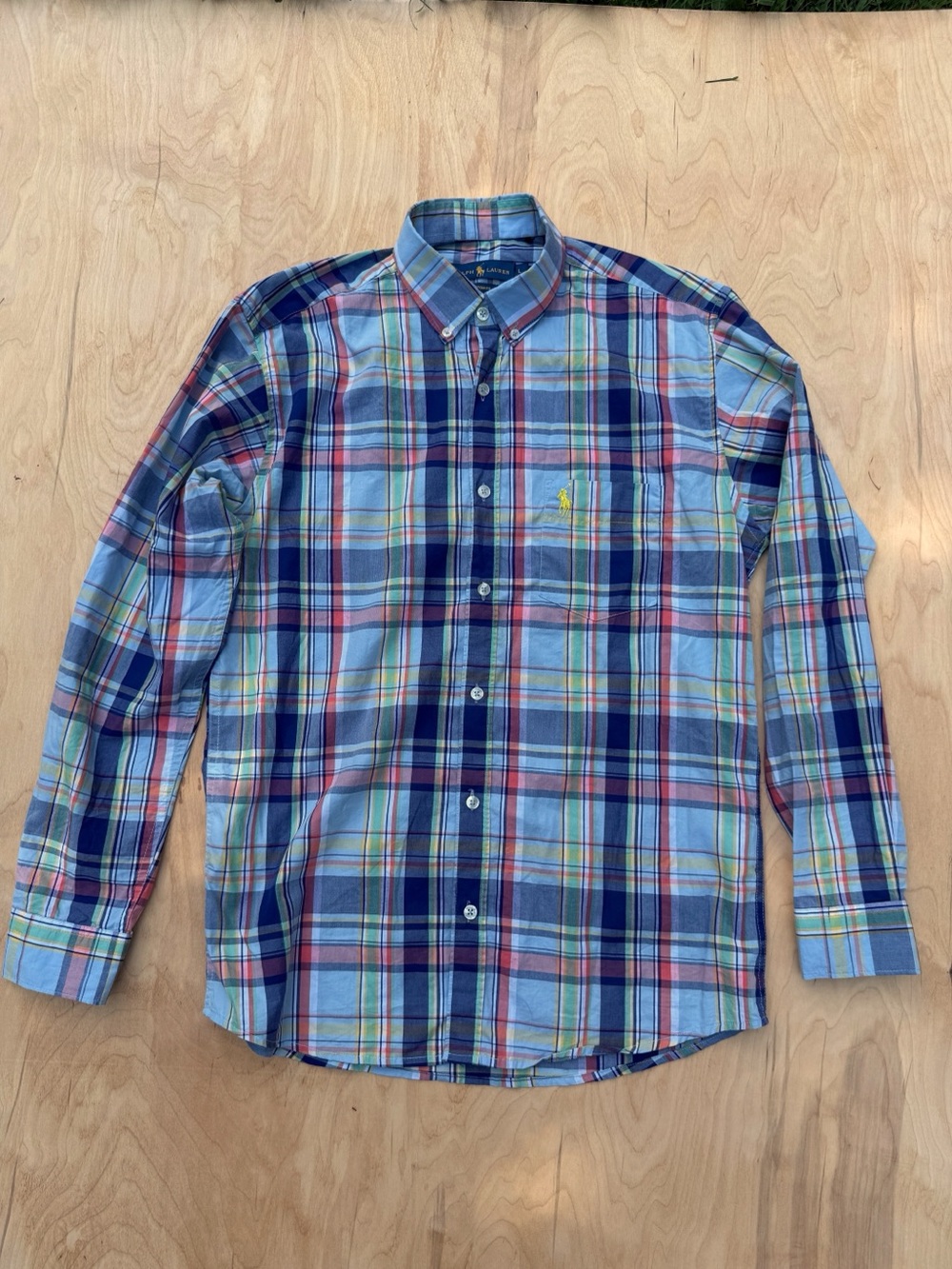Ralph Lauren Men’s Multicolor Plaid Button-Down Shirt. Yellow Pony. Sz Lrg.